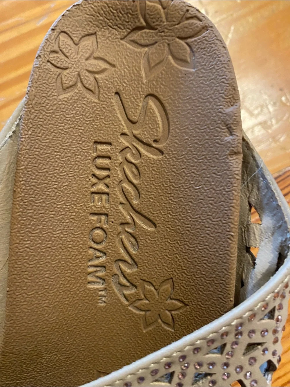 Skechers Taupe Laser-Cut Thong Sandals with Cushioned Footbed